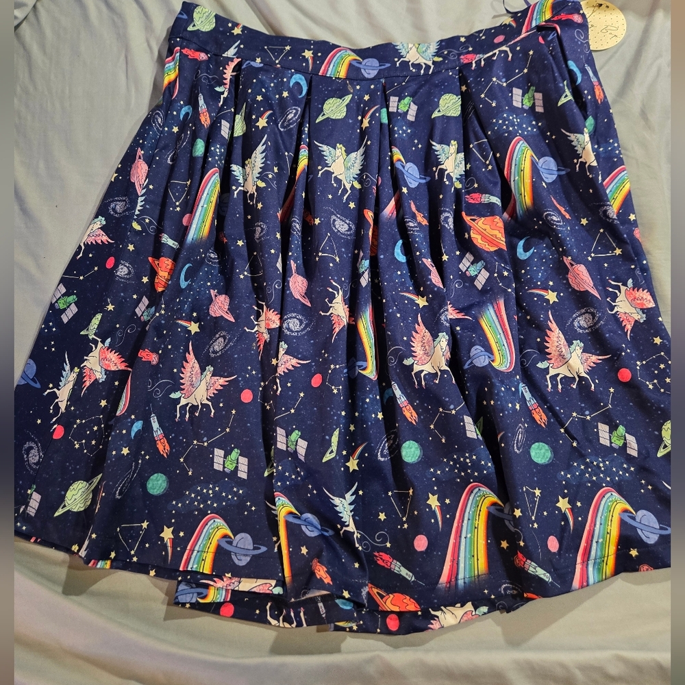 Lindy Bop Navy Whimsical Space Unicorn Full Skirt